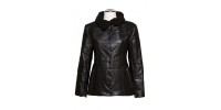 Quilted coat in lamb leather  with persian sheepskin collar.